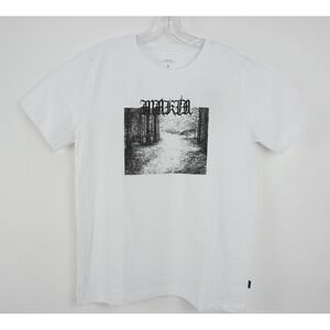 New Makia Skog Men's Medium Short Sleeve White Black Scenery Recycled T-Shirt